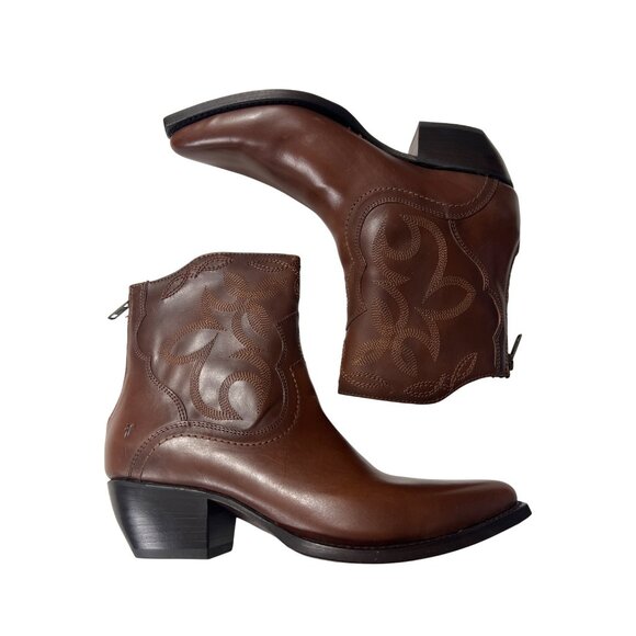 Frye Shane Western Short Boots Brown Leather Size 8 New With Box - Picture 7 of 13
